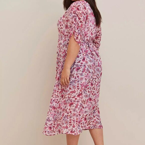 NWT Torrid Pink Floral Chiffon Ruched Sleeve Kimono in Size 2 (18/20) - Picture 12 of 15